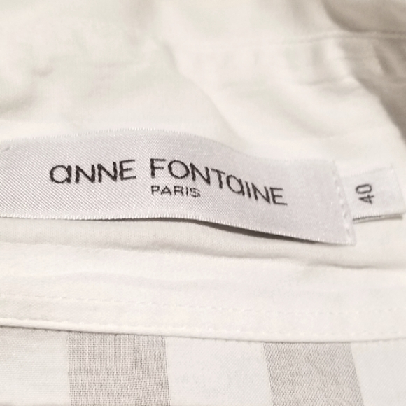 Anne Fontaine Classic White Alternating White Stripe Hidden Button Down Shirt - Picture 8 of 14